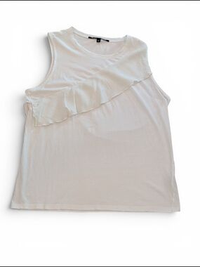 Proenza Schouler 100% Cotton White Tank Top With 100% Silk Ruffle-Trim Size M